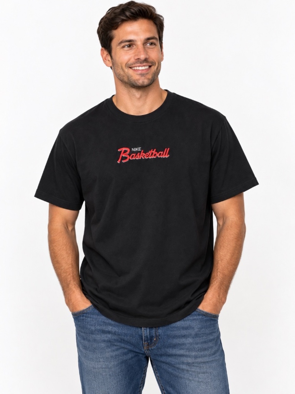Nike Basketball Embroidered Black T-Shirt Men's XXL 100% Cotton